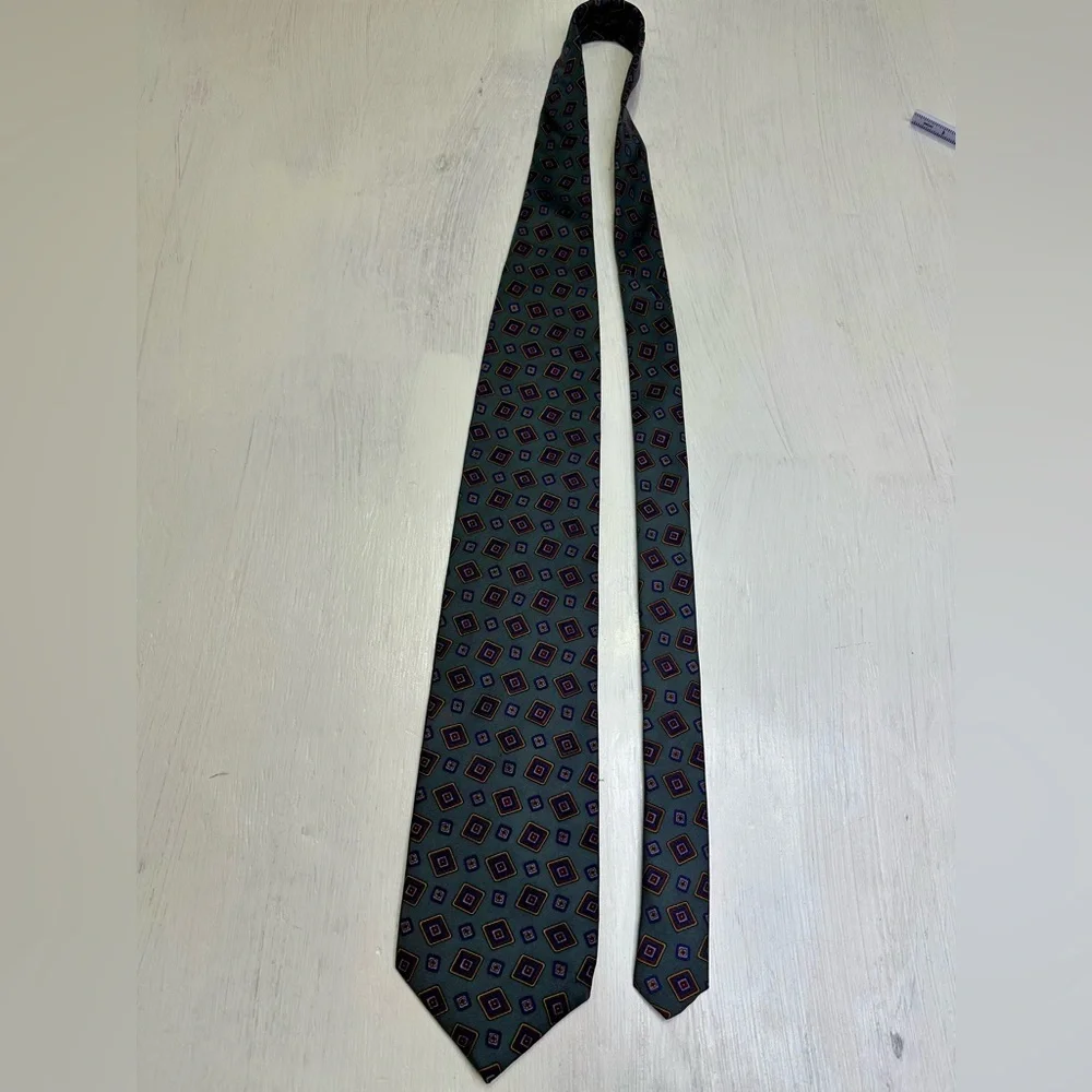 Vintage Caumont Italy Silk Tie Gray Geometric Squares Classic Wide 4” Necktie